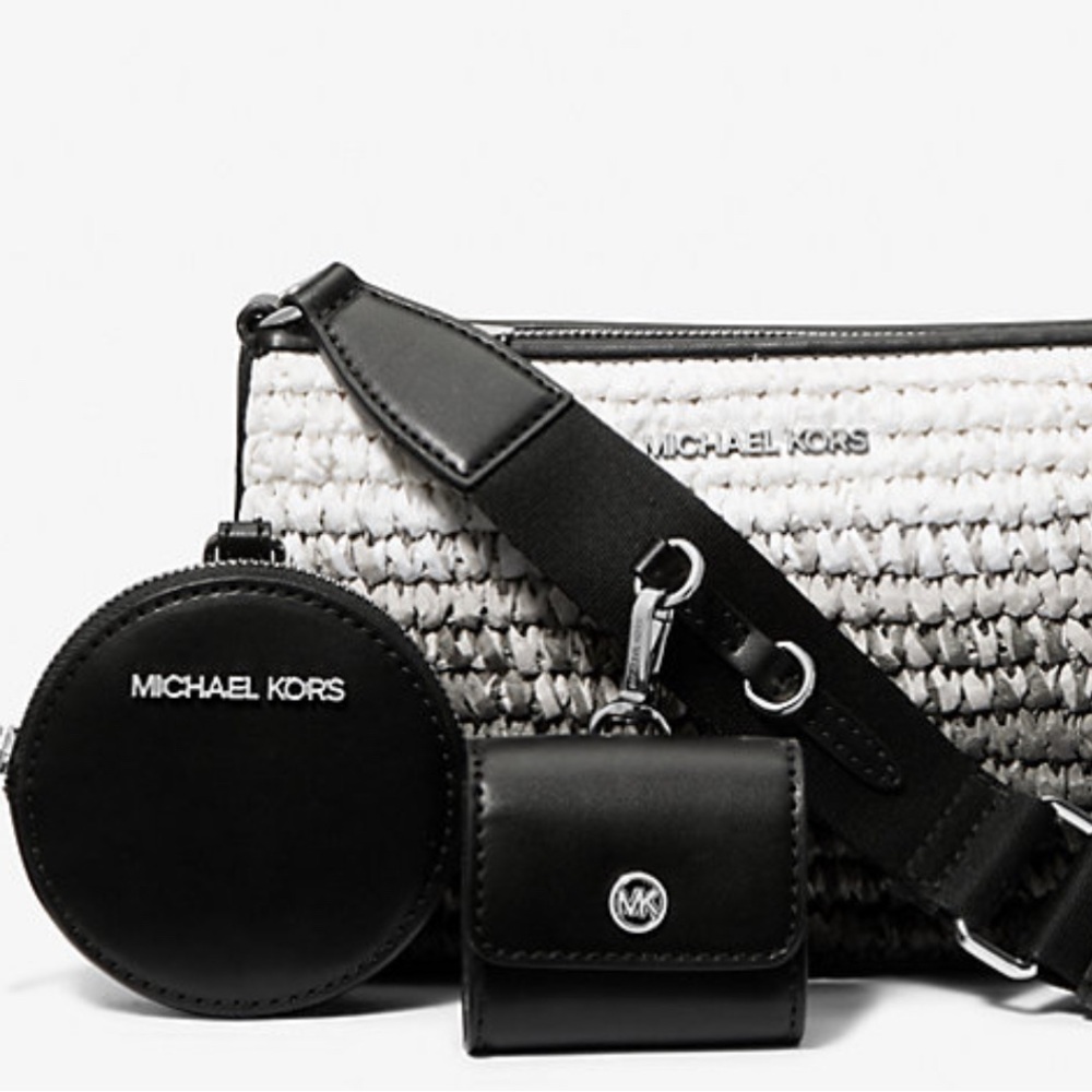 Michael Kors Black and White Woven Bag Trio